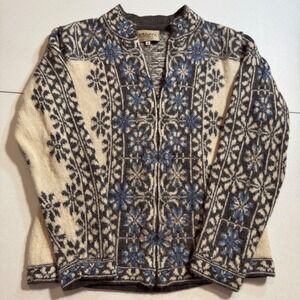 Intiwara 100% Alpaca Full Zip Sweater Cardigan Geometric M Floral Quiet Luxury